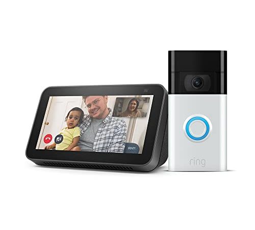 Ring Video Doorbell von Amazon, Nickel Matt, Funktionert mit Alexa + Echo Show 5 (2. Generation, 2021), Anthrazit - Smart Home-Einsteigerpaket