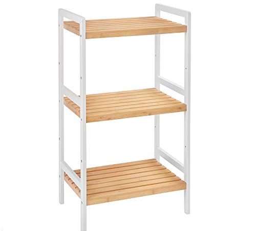 SONGMICS Bambusregal, Küchenregal, Badregal, Bücherregal, Standregal mit 3 Ablagen, 45 x 31,5 x 80 cm, für Bad, Küche, Wohnzimmer, Schlafzimmer, Balkon, naturfarben-weiß BCB73Y