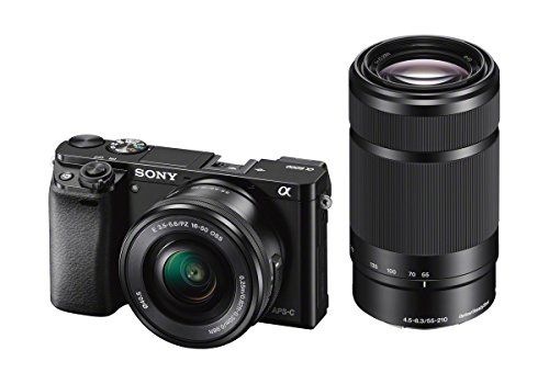 Sony Alpha 6000 Systemkamera (24 Megapixel, 7,6 cm (3") LCD-Display, Exmor APS-C Sensor, Full-HD, High Speed Hybrid AF) inkl. SEL-P 16-50 mm und SEL 55-210 mm Objektiv, 120 x 66,9 x 45,1 mm, schwarz