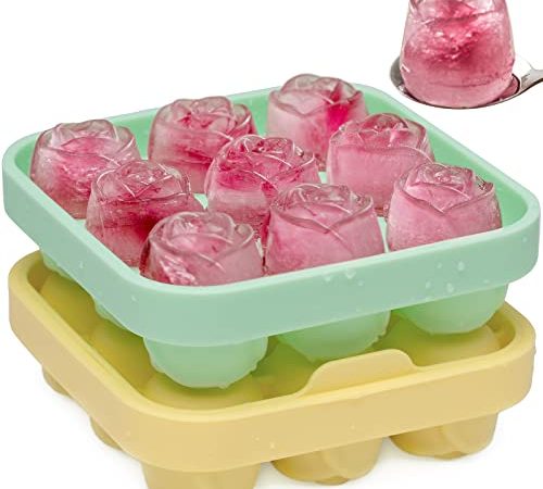 Eiswürfelform Rose, 2 Stücke Eiswürfelbehälter mit Deckel auf einmal 18 3cm kleine Rose Eiskugeln, Eiswürfelform Silikon BPA Frei und LFGB Zertifiziert, Eiswürfel Form Eiswürfel Form für Cocktails