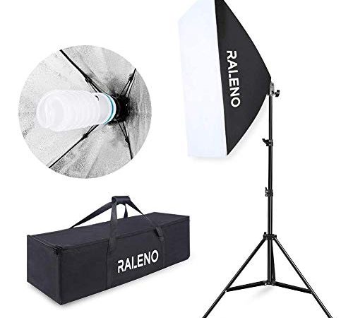 RALENO Softbox, 50x70 cm Videobeleuchtung, 85W CFL 5500K Glühbirne, geeignet für Studioleuchten, Portraitfotografie und YouTube-Videos, Fotobeleuchtung mit verstellbarem Lampenhalter und Tragetasche