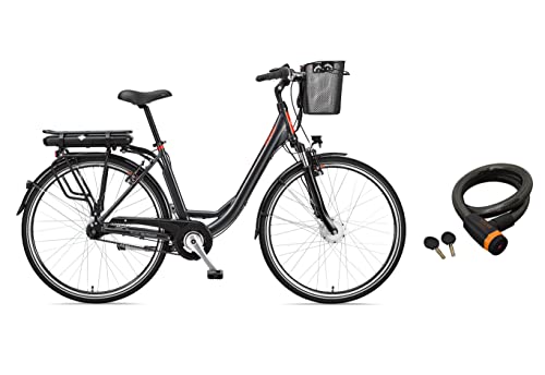 Telefunken E-Bike 28 Zoll Elektrofahrrad Alu mit 7-Gang Shimano Nabenschaltung, Pedelec Citybike mit Fahrradkorb, 250W, 36V Lithium-Ionen-Akku, RC657 Multitalent anthrazit + ‎Sekura Fahrradschloss