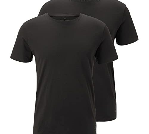 TOM TAILOR Herren Basic T-Shirt im Doppelpack 1008638, 29999 - Black, L