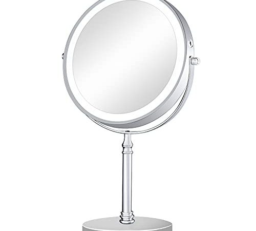 ACOLAR Kosmetikspiegel Beleuchtet mit 1X/10X Vergrößerung und Dimmbaren Helligkeiten,Wiederaufladbar Doppelseitiger Makeup Schminkspiegel 360° Schwenkbar für Zuhause