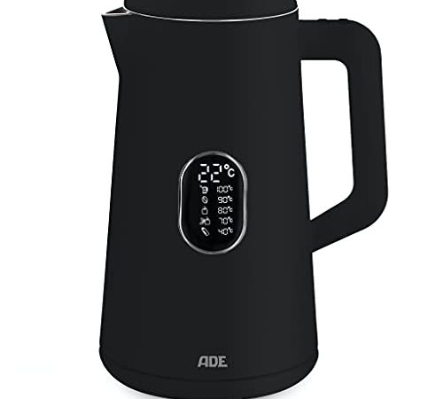 ADE Energiesparender Wasserkocher mit Temperatureinstellung 40-100°C | 1,5 l | Edelstahl | BPA-frei | schwarz matt