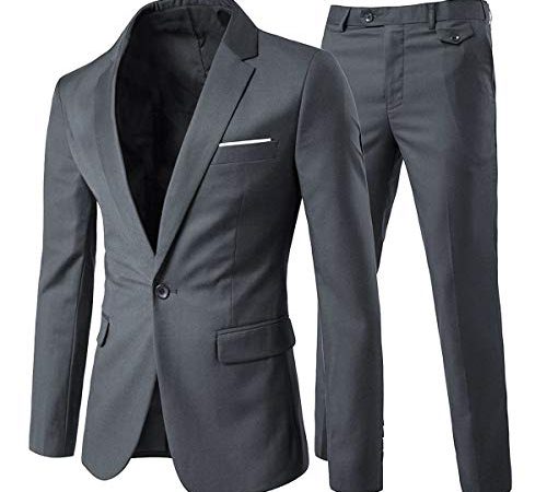 Allthemen Anzug Herren Anzug 2 Teilig Slim Fit Herrenanzug Hochzeit Anzüge Herren Modern Sakko für Business Dunkelgrau(Einknopf) M