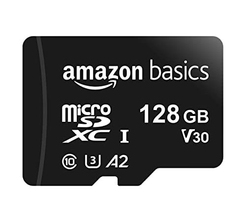 Amazon Basics - MicroSDXC, 128 GB, mit SD-Adapter, A2, U3, lesegeschwindigkeit von bis zu 100 Mbit/s, Schwarz