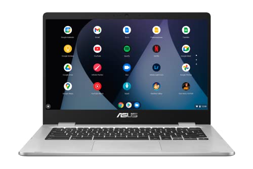 ASUS Chromebook 14 (14 Zoll, HD ,Anti-Glare) Notebook (Intel Celeron, 4GB RAM, 64GB Speicher, Chrome OS) 1.2kg, bis zu 10 Stunden Akkulaufzeit, Silber/QWERTZ