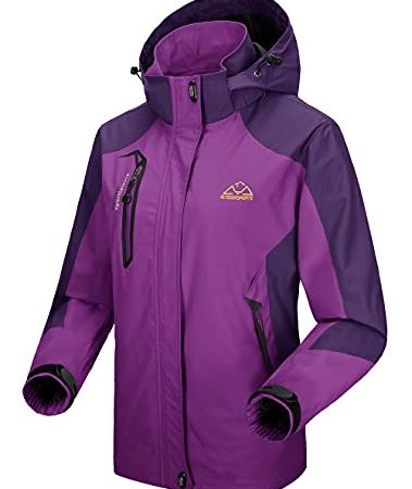 donhobo Damen Regenjacke Wasserdicht Atmungsaktiv Winddichte Funktionsjacke Outdoor Wandern Jacke Softshelljacken Mäntel mit Abnehmbare Kapuzen (Lila, L)