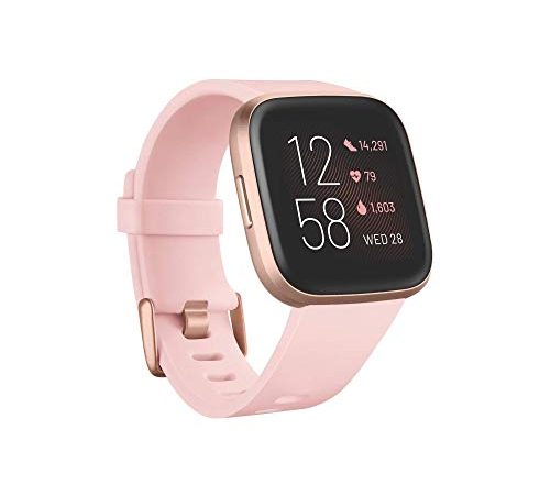 Fitbit Versa 2 – Gesundheits- und Fitness-Smartwatch mit Sprachsteuerung, Schlafindex und Musikfunktion, Crème/Kupferrosé, mit Alexa-Integration