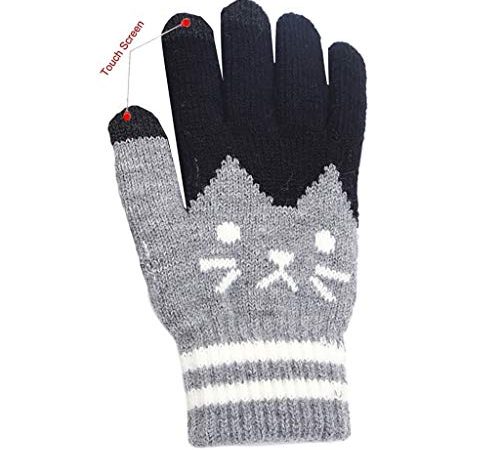 Frauen Männer Winter schneiden Katze Strick Klickbildschirm Finger Bildschirm Warmer Vlies-Handschuh Flauschige Handschuhe Damen