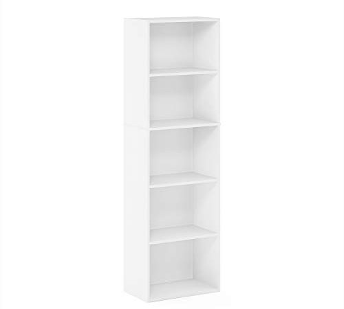 Furinno offenes Bücherregal mit 5 Fächern, Holz, Weiß, 40.1 x 23.9 x 132.1 cm