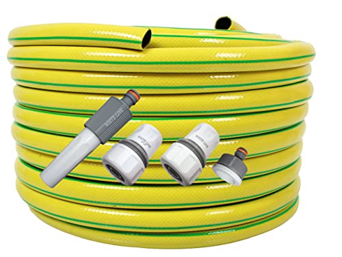 Gartenschlauch 1/2" Zoll 50m Gelb Wasserschlauch Schlauch mit Armaturen : 4-tlg Adapter Set
