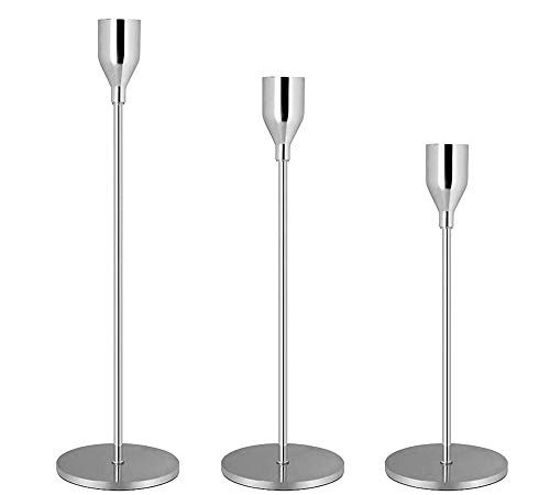 GoMaihe Kerzenständer 3 Set in Unterschiedlicher Größe, 33/28/24cm Kerzenhalter Stabkerze Hoch Metall Deko Kerzenleuchter, Vintage Kerzen Ständer für Valentinstag Weihnachts Hochzeit Essen.MEHRWEG