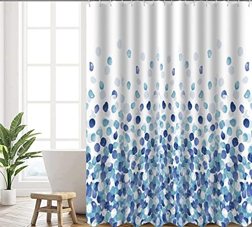 HANFU Duschvorhang, Duschvorhänge Polyester 180 x 200 cm Waschbar, Shower Curtains mit ösen und 12 Duschringen, Beschwerter Saum, Badewanne Vorhang Schnell Trocknend für Badezimmer, Blau Blasenmuster