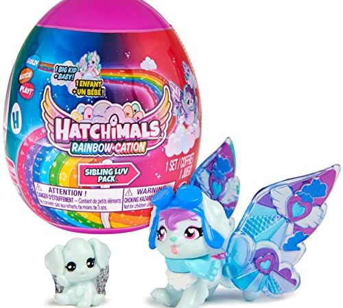 Hatchimals Rainbowcation Sibling Pack, großes wiederverwendbares Ei mit 2 CollEGGtibles-Figuren und Kleiner Stoffdecke, Kinderspielzeug für Mädchen ab 5 Jahren