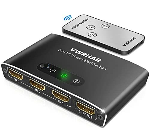 HDMI Switch HDMI Splitter, Automatisch 4K Aluminium HDMI Switch 3 in 1 Out UHD HDMI Verteiler mit Fernbedienung, HDMI Umschalter Unterstützt 4K 3D HDR für Fire TV Stick UHD TV PS4 Xbox DVD Blu-Ra