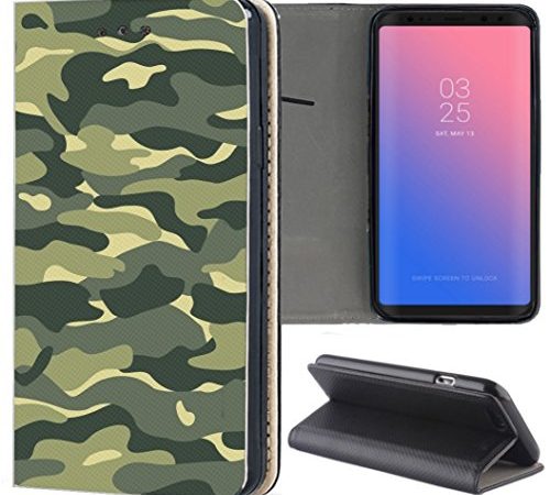 Huawei P10 Lite Hülle Premium Smart Einseitig Flipcover Hülle P10 Lite Flip Case Handyhülle Huawei P10 Lite Motiv (314 Army Muster Tarn Farben)