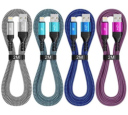 iPhone Ladekabel Lightning Kabel Apple MFi Zertifiziert [4Pack 2M] Nylon Langes Schnellladekabel Lightning auf USB Kabel iPhone Fast Charging Kabel für iPhone 14 13 12 11 Pro Max/SE/XS/X/XR/8/7/iPad