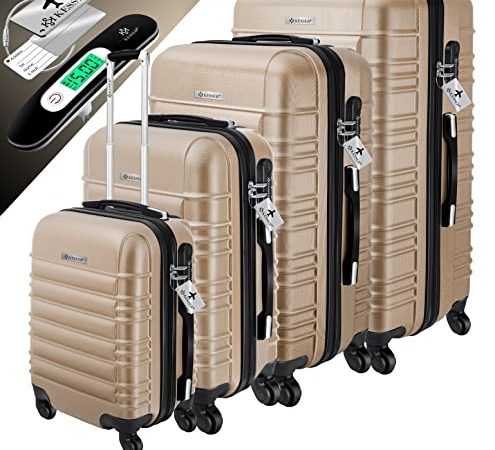 KESSER® 4tlg. Hartschalenkofferset Hartschalenkoffer Reisekoffer Set Reisekofferset Trolley Koffer Inkl. Kofferwaage + Gepäckanhänger Rollkoffer Schloss 4 Rollen ABS-Hartschale Teleskopgriff S-M-L-XL