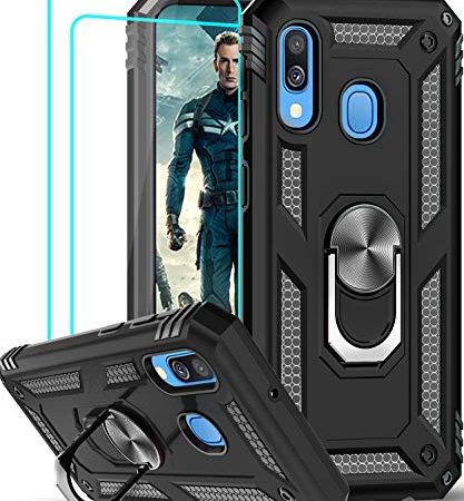 LeYi für Samsung Galaxy A40 Hülle mit Panzerfolie Schutzfolie(2 Stück),360 Grad Ring Halter Handy Hüllen TPU Case Stoßdämpfung Cover Schutzhülle für Handyhülle Samsung Galaxy A40 Schwarz