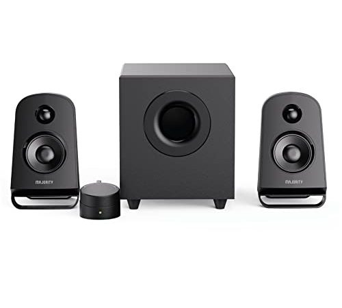 MAJORITY DX20 2.1 PC-Lautsprecher mit Subwoofer | Aktive 2.1-Stereo-Sound-Computerlautsprecher mit 80 W Spitzenleistung | Bluetooth-, USB-MP3- und SD-Karten-Wiedergabe | PC Speaker