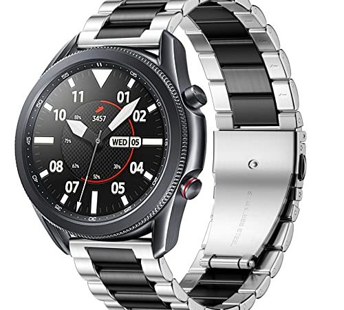Netolo 22mm Armband Compatible with Samsung Galaxy Watch 3 Armband 45mm/Gear S3 Frontier/Huawei Watch GT2 46mm/GT2 Pro, Metall Edelstahl Armband Compatible für Galaxy Watch 46mm, Schwarz/Silber