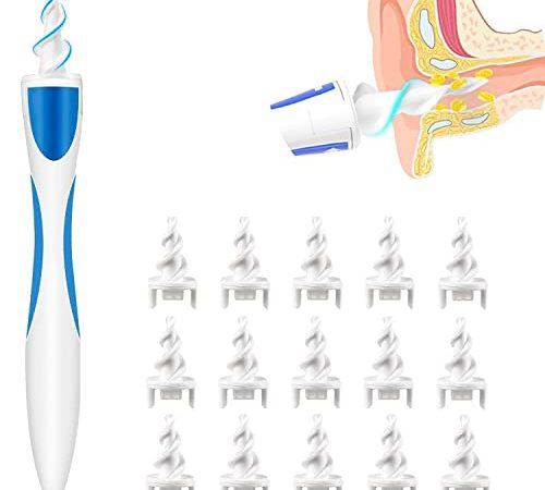 Ohrenschmalz Entferner, Ohrenreiniger Q grips, Ear Cleaning New Upgraded 360 Grad Spirale Silikon Ohrreiniger, Ohren Reinigung kit mit 16 Ersatzköpfen für Kinder und Erwachsene