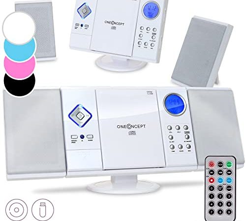 oneConcept Stereoanlage, Kompaktanlage mit CD-Player und Radio, Mini Stereoanlage mit 2 Lautsprecher, Musikanlage mit AUX, Fernbedienung, Wecker, MP3- & SD-Karten-Eingang, Musik-Anlage Kompakt