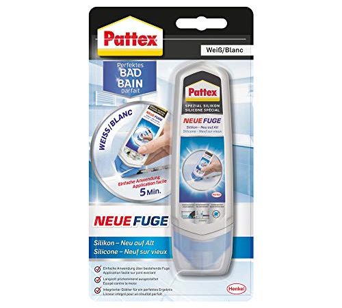 Pattex Perfektes Bad Neue Fuge, Silikon Dichtmasse für neue Fugen in nur einem Schritt, Fugenweiß zum Schutz vor Schimmel, Fugensanierung Komplett-Set, 1 x 100ml