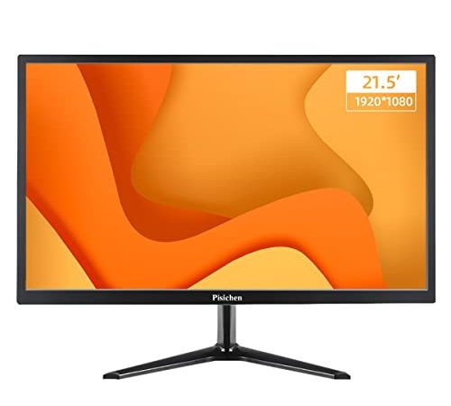 Pisichen 21,5 Zoll PC Monitor, Full HD 1920x1080 Computer LED Monitor, VGA, HDMI, 5ms Reaktionszeit, 75Hz, 16:9, Dual Eingebaute Lautsprecher Gaming Bildschirm für PS3 PS4 Xbox Ones