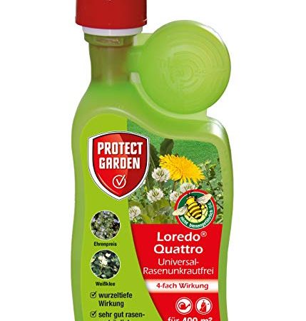 PROTECT GARDEN Universal-Rasenunkrautfrei Loredo Quattro Rasen-Unkrautvernichter gegen hartnäckige Unkräuter mit 4-fach Wirkung, 400 ml