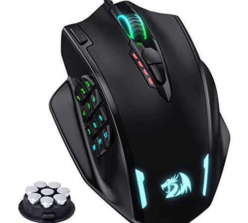 Redragon M908 Impact RGB LED MMO Maus USB Laser Gaming Maus mit 12400dpi, Hohe Präzision, 20 programmierbare Tasten, 12 programmierbare Seitentasten, Ergonomisches Design, Schwarz