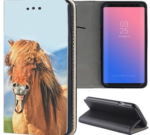 Samsung Galaxy A6 2018 Hülle Premium Smart Einseitig Flipcover Hülle Samsung A6 2018 Flip Case Handyhülle Galaxy A6 2018 Motiv (620 Pferd Braun)