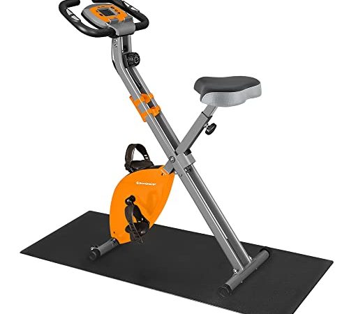 SONGMICS Heimtrainer, Fahrradtrainer, Fitnessbike,zusammenklappbares Fitnessfahrrad, 8 magnetische Widerstandseinstellungen, Pulsmessung, Handyhalterung, bis 100 kg belastbar, orange SXB11OG