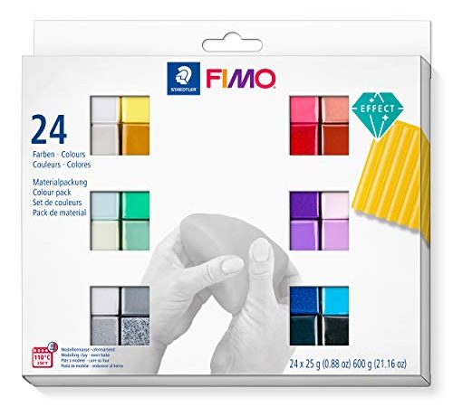 STAEDTLER ofenhärtende Modelliermasse FIMO effect, perfekt abgestimmte Farbkombinationen mit unterschiedlichen Effekten, 24 Halbblöcke á 25g in sortierten Farben, 8013 C24-1