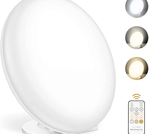 Tageslichtlampe, Lichttherapielampe mit Memoryfunktion, Simuliertes Sonnenlicht, UV-freie Vollspektrumlampe mit Stufenlosem Dimmer, LED Tageslichtleuchte mit Timer, 3 Lichtfarben und 5 Lichtintensität