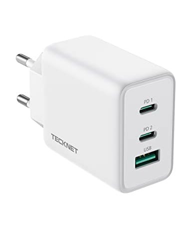 TECKNET 65W USB C Ladegerät, 3-Port PD3.0/QC4.0 Type C Netzteil mit GaN Tech Schnellladegerät Charger, PPS Adapter kompatibel mit MacBook/Pro/Air, iPhone, iPad, Galaxy, Huawei, Xiaomi, Lenovo, Dell