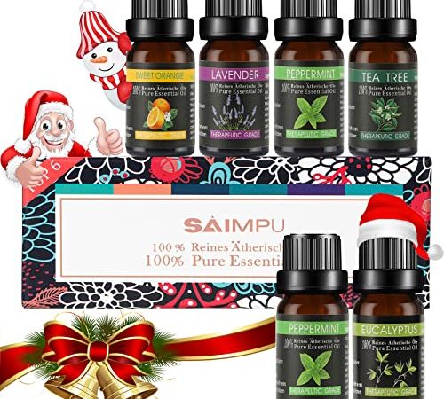 Ätherische Öle Set - 10 ml * 6 Aroma Diffuser Öl Aromatherapie Duftöl Öl, 100% reine Duftöle für Öldiffusoren - Lavendel, Zitronengras, Teebaum, Eukalyptus, Süßorange, Pfefferminze(Kräuter)