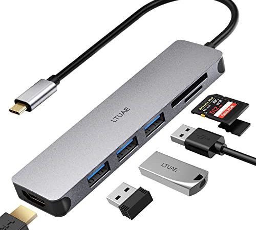 USB C Hub, USB C Adapter mit 4K HDMI Ausgang, 3 USB 3.0-Anschlüsse, SD/TF Kartenleser, kompatibel für MacBook Pro/Air, Laptop und mehr Typ-C-Geräte