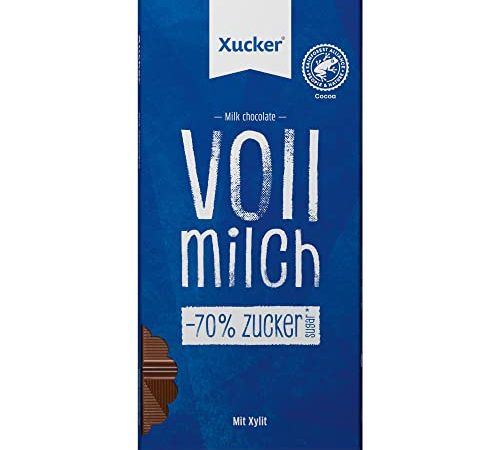 Xucker Vollmilch-Schokolade mit Xylit Zuckerersatz - 1x Vollmilch Schokolade ohne zugesetzten Zucker (38% Kakao) Schokoladentafel mit Xylitol gesüßt (80g)