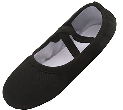 ZDQ Ballettschuhe Mädchen Gymnastikschuhe Damen Ballerina Schuhe Ballettschläppchen Kinder Tanzschuhe Ballett Schläppchen Leder Turnschläppchen Frauen Schwarz 38