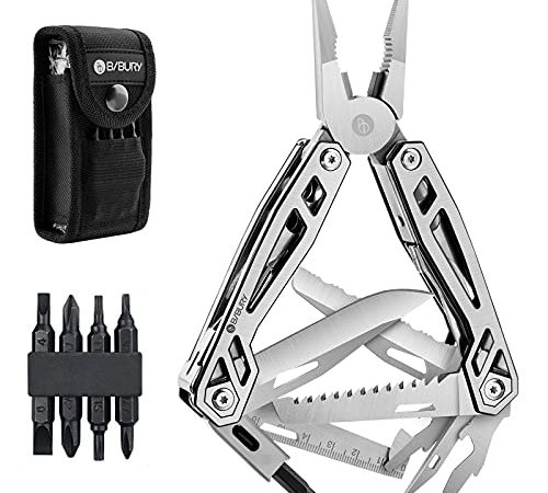 BIBURY Multifunktionswerkzeuge, 21 in 1 Faltbares Multitools Edelstahl, Multifunktionale Zange mit Flaschenöffner, Schraubendreher, Säge, Multi Tool ideal für Camping, Reparieren - Schwarzer Rand