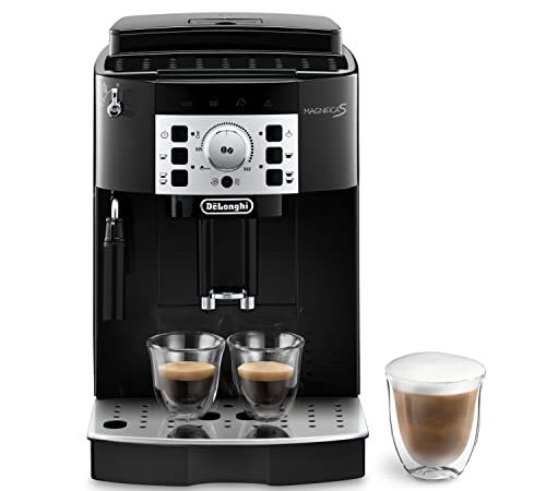 De'Longhi Magnifica S ECAM 22.110.B, Kaffeevollautomat mit Milchaufschäumdüse für Cappuccino, mit Espresso Direktwahltasten und Drehregler, 2-Tassen-Funktion, 1,8 Liter Wassertank, Schwarz/Silber