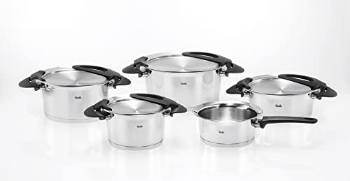 Fissler Intensa / Edelstahl-Topfset, 5-teilig,Töpfe mit Metall-Deckel (3 Kochtöpfe, 1 Bratentopf, 1 Stielkasserolle-deckellos) - Induktion