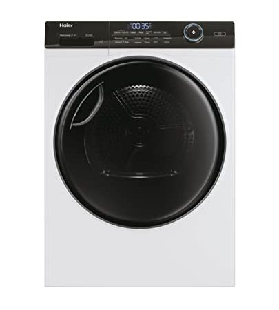 Haier I-PRO SERIE 5 HD90-A3TEAM5 Wärmepumpentrockner / 9 kg/A+++ / Smart Home: Wi-Fi & hOn App/Inverter-Motor / 3 Trockenstufen wählbar/Edelstahltrommel/I-Refresh Dampfprogramm, Weiß