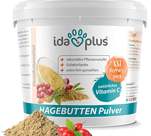 Ida Plus - Hagebuttenpulver 1 kg XXL Packung besonders ergiebig – erstklassige Qualität – mit hohem Gehalt an Vitamin C für EIN Starkes Immunsystem – Barf geeignet – Immunbooster - 100% natürlich