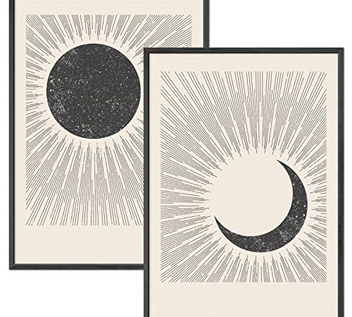 JUNOMI® Sonne und Mond Poster DIN A2, Boho Deko, Minimalistisch, Yoga Zubehör, perfekte Yoga Geschenkidee | ohne Rahmen