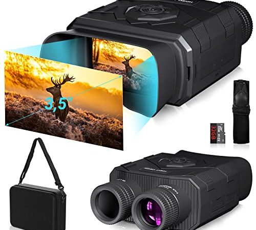 Nachtsichtgerät, Cozion Digital Infrarot Nachtsicht Fernglas 1080P HD 8X Digitalzoom Infrarotkamera 500m Reichweite 3,5" LCD-Display für Totale Dunkelheit Vogelbeobachtung Camping Jagd mit Micro 32GB