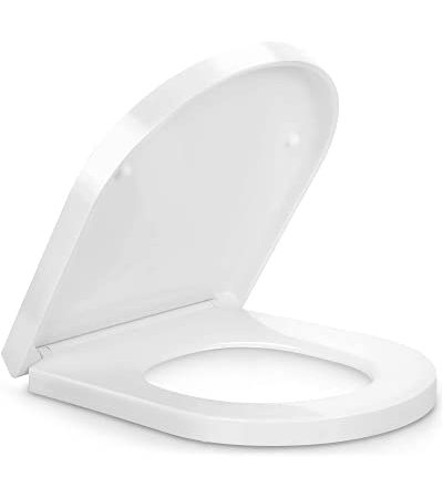 Pipishell Toilettendeckel, WC Sitz mit Absenkautomatik, Premium Klodeckel D-Form aus Duroplast, Klobrille mit Quick-Release Funktion für leichte Reinigung, Antibakteriell Klodeckel, Toilettensitz weiß